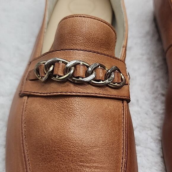PAUL GREEN NEWCASTLE TAN LEATHER GOLD CHAIN LINK LOAFERS LADIES SIZE 10 NWOB - Picture 6 of 16
